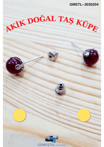 Akik Doğal Taş Top Küpe Orijinal Doğal Taş Sürpriz Hediyeli