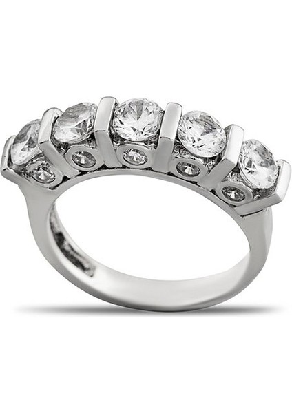 Kenarları Küçük Zirkon Taş Detaylı 925 Ayar Gümüş Kadın Beştaş Yüzük indirimleri