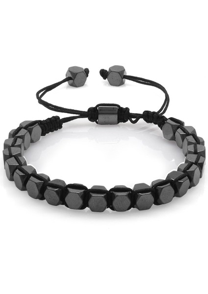 Makrome Örgülü Altıgen Prizma Hematit Doğal Taş Kadın Bileklik modelleri