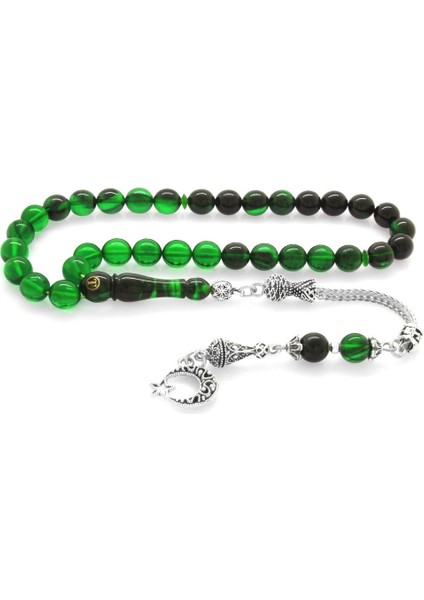 Kararmaz Metal Ayyıldız Püsküllü Küre Kesim Yeşil-Siyah Ateş Kehribar Tesbih modelleri