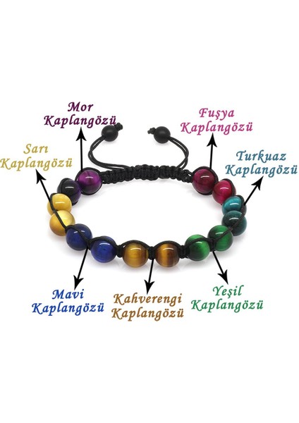 Makrome Örgülü Küre Kesim Çoklu Kaplangözü Doğal Taş Kombinli Kadın Enerji Bilekliği