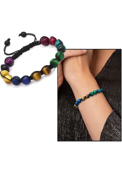 Makrome Örgülü Küre Kesim Çoklu Kaplangözü Doğal Taş Kombinli Kadın Enerji Bilekliği fiyatları