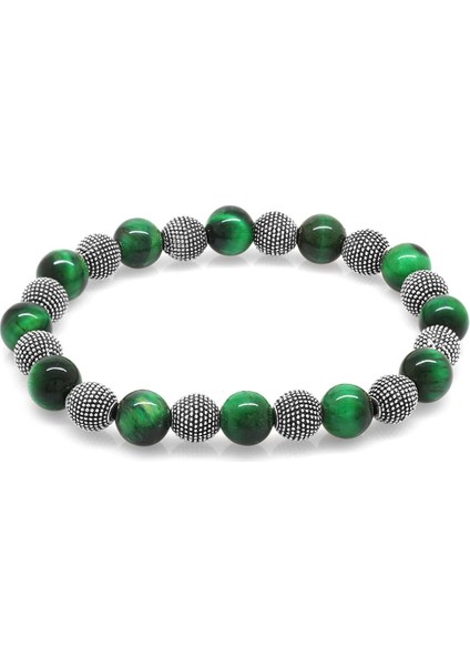 Yeşil Kaplangözü Metal Kombinli Küre Kesim Doğal Taş Bileklik modelleri