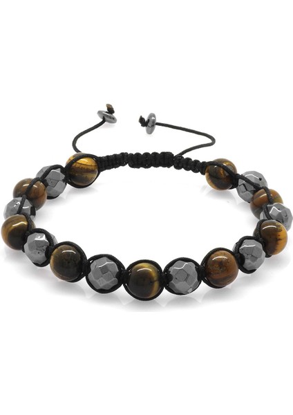 Makrome Örgülü Küre Kesim Kaplangözü-Fasetalı Hematit Kombinli Doğal Taş Bileklik fiyatları