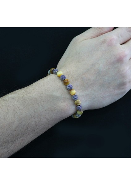 Renkli Kaplangözü Metal Kombinli Küre Kesim Doğal Taş Bileklik fiyatları