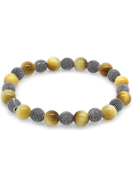 Renkli Kaplangözü Metal Kombinli Küre Kesim Doğal Taş Bileklik modelleri