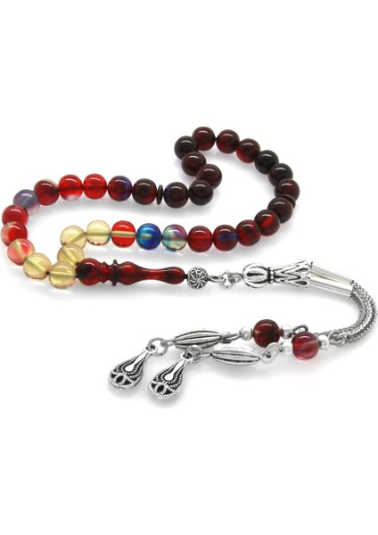 Kararmaz Metal Püsküllü Küre Kesim Bilek Boy Süzme Bonibon Ateş Kehribar Tesbih