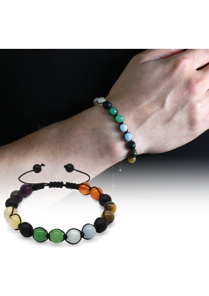 Makrome Örgülü Küre Kesim Çoklu Doğal Taş Kombinli Erkek Başarı Bilekliği fiyatları