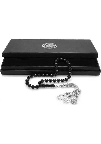 Kararmaz Metal Mecidiye Püsküllü Istanbul Kesim Siyah Sıkma Kehribar Tesbih