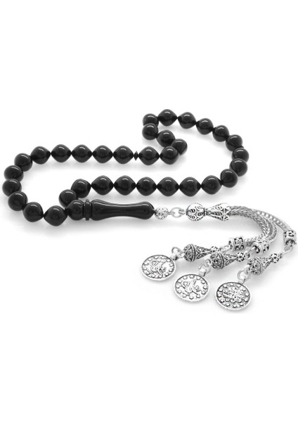 Kararmaz Metal Mecidiye Püsküllü Istanbul Kesim Siyah Sıkma Kehribar Tesbih modelleri