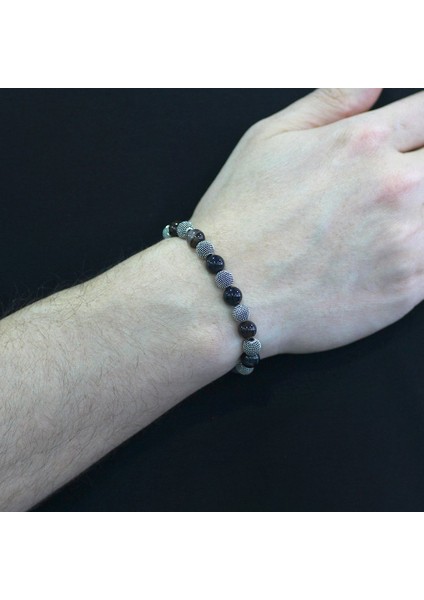 Süleyman Akik Metal Kombinli Küre Kesim Doğal Taş Bileklik fiyatları