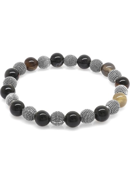 Süleyman Akik Metal Kombinli Küre Kesim Doğal Taş Bileklik modelleri