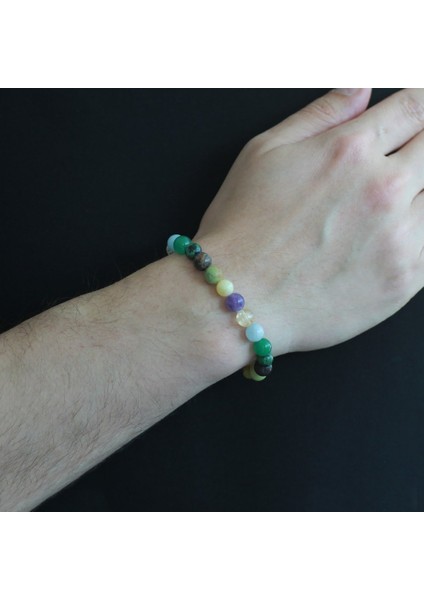 Küre Kesim Çoklu Doğal Taş Kombinli Erkek Şifa Bilekliği modelleri