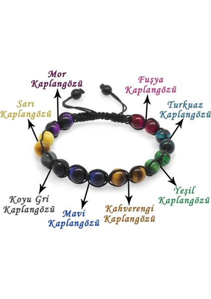 Makrome Örgülü Küre Kesim Çoklu Kaplangözü Doğal Taş Kombinli Erkek Enerji Bilekliği