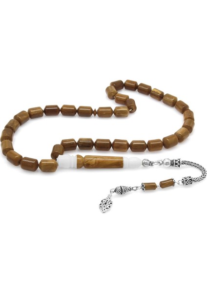 925 Ayar Gümüş Püsküllü Deve Kemiği Kombinli Kapsül Kesim Kuka Tesbih