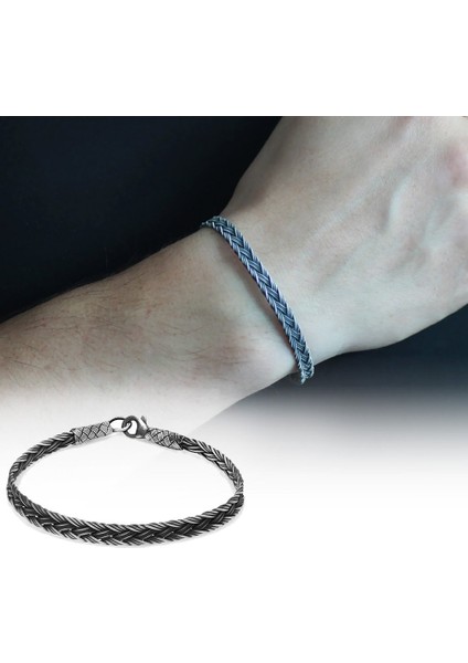 El İşçiliği Modern 1000 Ayar Gümüş Kazaz Erkek Bileklik