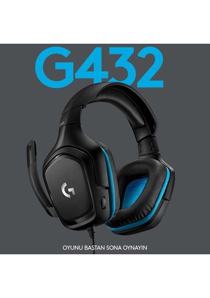 Logitech G G432 Kablolu Oyuncu Kulaklığı, 7.1 Surround Ses, Dts Kulaklık: x 2.0, 6mm Mikrofon, Windows, Mac, Nintendo Switch, Ps4, Xbox One, Tablet ve Mobil Cihazlarla Uyumluluk, Siyah