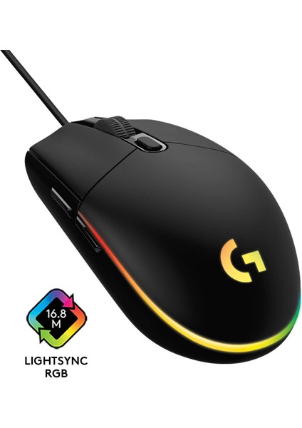 G G102 Kablolu Oyuncu Mouse, Lıghtsync Rgb Aydınlatma, 8.000 Dpı, 6 Programlanabilir Tuş, Siyah