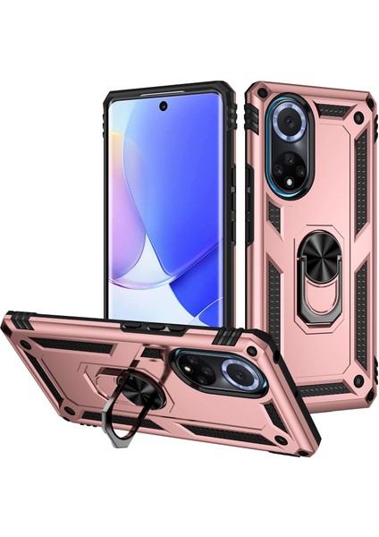 Huawei Nova 9 İçin Çift Katmanlı Kılıfı Kapaklı Yüzüklü Arkası Standlı - Rose Gold (Yurt Dışından)