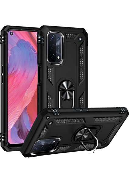 Oppo A54 5g / A74 5g / A93 5g İçin Çift Katmanlı Kılıfı Kapaklı Yüzüklü Arkası Standlı - Siyah (Yurt Dışından)