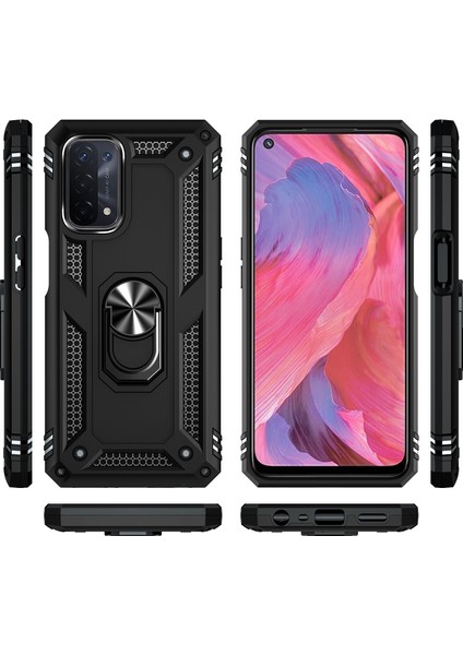 Oppo A54 5g / A74 5g / A93 5g İçin Çift Katmanlı Kılıfı Kapaklı Yüzüklü Arkası Standlı - Siyah (Yurt Dışından) fiyatları