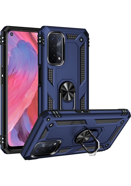 Oppo A54 5g / A74 5g / A93 5g İçin Çift Katmanlı Kılıfı Kapaklı Yüzüklü Arkası Standlı - Mavi (Yurt Dışından)