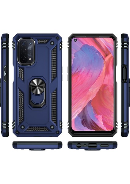 Oppo A54 5g / A74 5g / A93 5g İçin Çift Katmanlı Kılıfı Kapaklı Yüzüklü Arkası Standlı - Mavi (Yurt Dışından) fiyatları