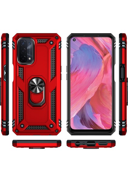 Oppo A54 5g / A74 5g / A93 5g İçin Çift Katmanlı Kılıfı Kapaklı Yüzüklü Arkası Standlı - Kırmızı (Yurt Dışından) fiyatları