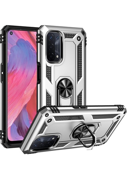 Oppo A54 5g / A74 5g / A93 5g İçin Çift Katmanlı Kılıfı Kapaklı Yüzüklü Arkası Standlı - Gümüş (Yurt Dışından)