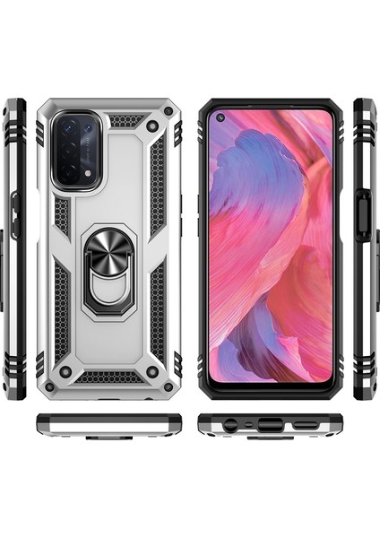Oppo A54 5g / A74 5g / A93 5g İçin Çift Katmanlı Kılıfı Kapaklı Yüzüklü Arkası Standlı - Gümüş (Yurt Dışından) fiyatları