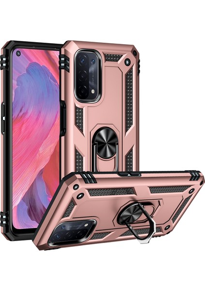 Oppo A54 5g / A74 5g / A93 5g İçin Çift Katmanlı Kılıfı Kapaklı Yüzüklü Arkası Standlı - Rose Gold (Yurt Dışından)