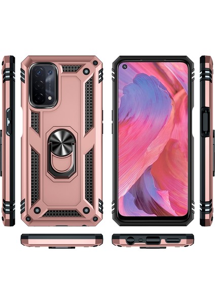 Oppo A54 5g / A74 5g / A93 5g İçin Çift Katmanlı Kılıfı Kapaklı Yüzüklü Arkası Standlı - Rose Gold (Yurt Dışından) fiyatları