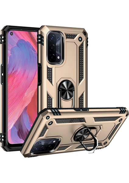 Oppo A54 5g / A74 5g / A93 5g İçin Çift Katmanlı Kılıfı Kapaklı Yüzüklü Arkası Standlı - Altın (Yurt Dışından)