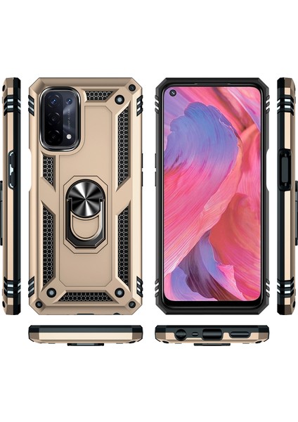 Oppo A54 5g / A74 5g / A93 5g İçin Çift Katmanlı Kılıfı Kapaklı Yüzüklü Arkası Standlı - Altın (Yurt Dışından) fiyatları