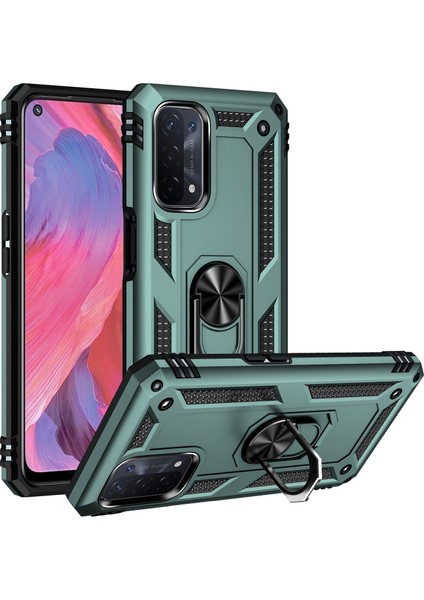 Oppo A54 5g / A74 5g / A93 5g İçin Çift Katmanlı Kılıfı Kapaklı Yüzüklü Arkası Standlı - Yeşil (Yurt Dışından)