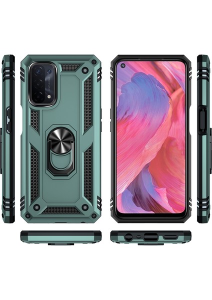 Oppo A54 5g / A74 5g / A93 5g İçin Çift Katmanlı Kılıfı Kapaklı Yüzüklü Arkası Standlı - Yeşil (Yurt Dışından) fiyatları