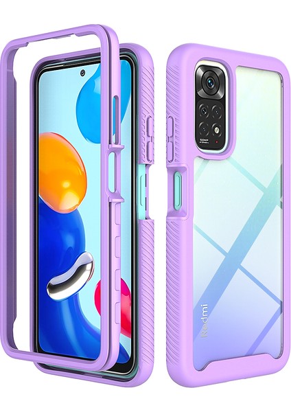 Xiaomi Redmi Note 11 / Note 11S İçin Çift Katmanlı Şeffaf Bumper Tam Koruma Kılıf Kapaklı - Mor (Yurt Dışından)