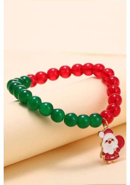 Yılbaşı Noel Baba Figür Sallantılı Lastikli Boncuk Bileklik
