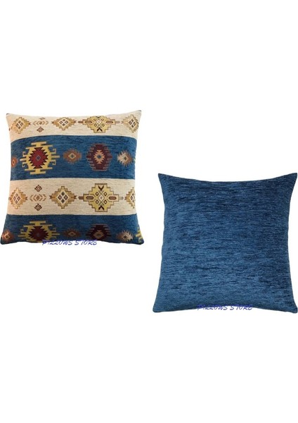 Kilim Desenli Açık Mavi Kırlent Kılıfı Seti -2 Adet 45CM*45CM