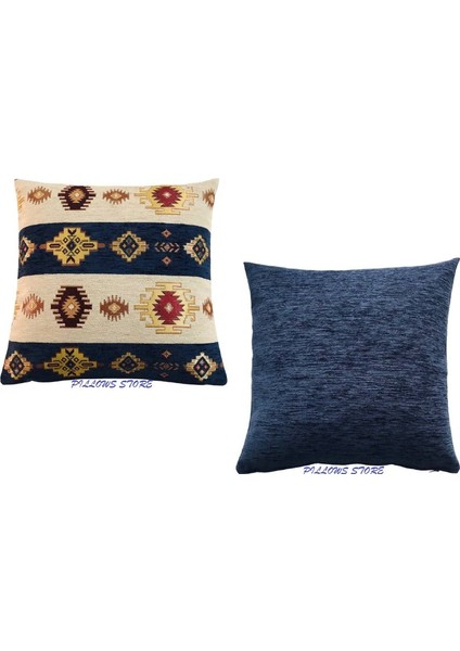 Kilim Desenli Lacivert Kırlent Kılıfı Seti -2 Adet 45CM*45CM