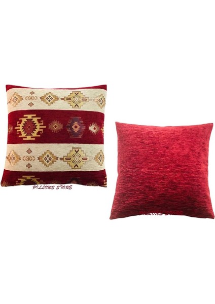 Kilim Desenli Kırmızı Kırlent Kılıfı Seti -2 Adet 45CM*45CM