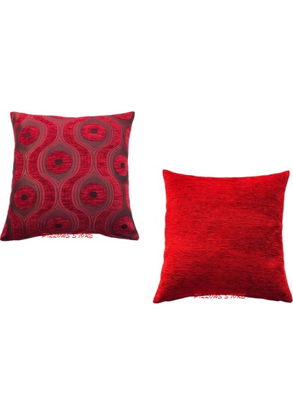 Geometrik Desenli Kırmızı Kırlent Kılıfı Seti - 2 Adet 45CM*45CM