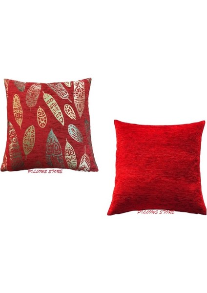 Yaprak Desenli Kırmızı Kırlent Kılıfı Seti -2 Adet 45CM*45CM fırsatları