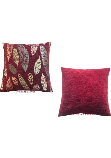 Yaprak Desenli Bordo Kırlent Kılıfı Seti -2 Adet 45CM*45CM