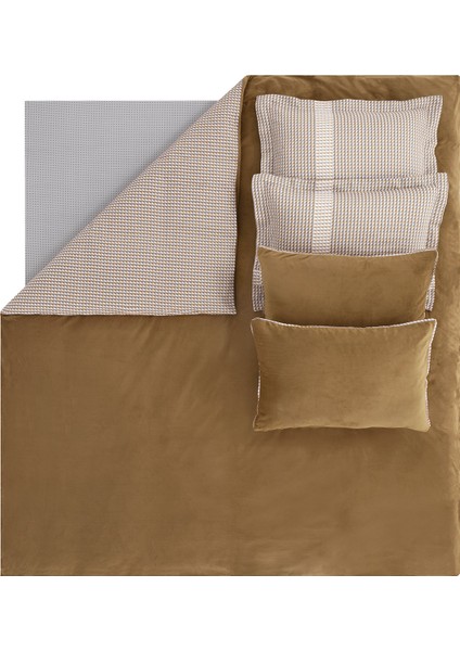 Bedding CharMe Estie Çift Kişilik Xl Kadife Saten Nevresim Takımı - Camel