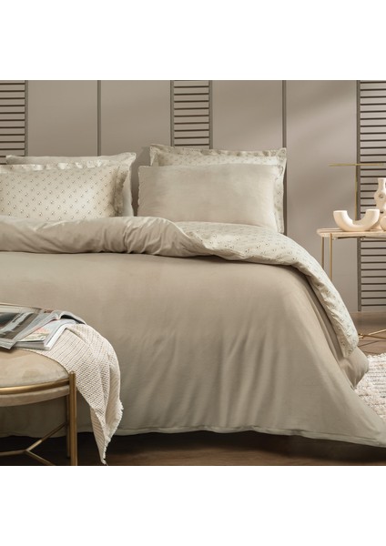 Bedding CharMe Arwin Çift Kişilik Kadife Saten Nevresim Takımı - Vizon