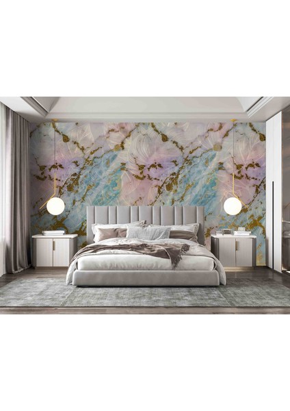 pembe Mavi Gold Art Deco Mermer Görünüm Özel Tasarım Duvar Kağı modelleri