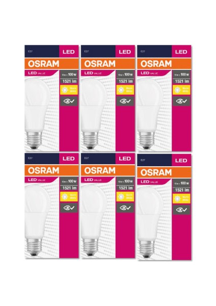 Led Value 13W Sarı Işık E-27 1521lm Ampul 6 lı Paket