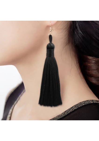 3 Pairs Kadın Boho Moda Uzun Püskül Küpe Siyah(Yurt Dışından)