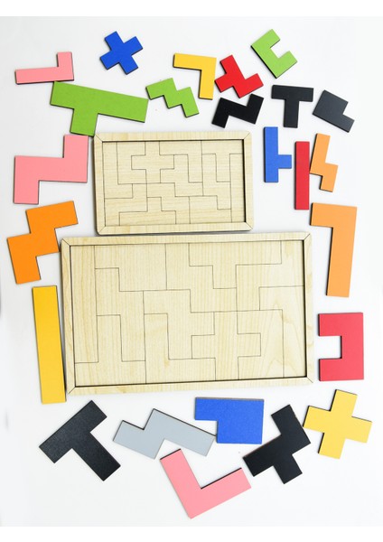 Ahşap Tetris Puzzle - Blok Puzzle Zeka Oyuncağı 2'li Set